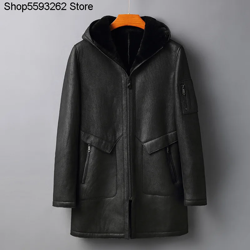 

Original Ecology Fur One Piece Male Genuine Leather Leather Coat Thicken Keep Warm Medium Length Money Lian Cap Lamb Fur Grass