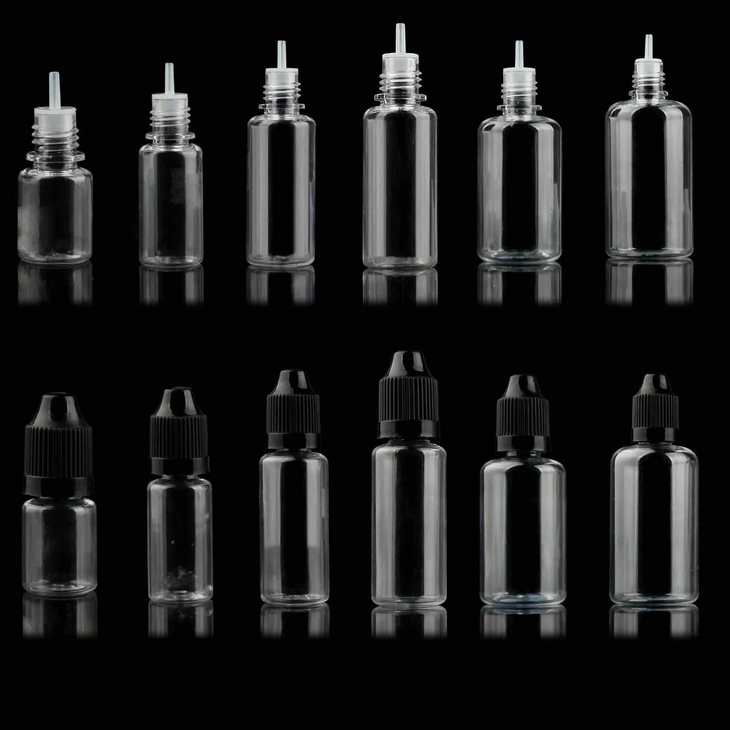 PET Clear Dropper Bottles Empty Plastic Juice Eye Liquid Refillable Containers with Black Caps Dropper Tips 10PCS X 5ML-100ML refillable bottles