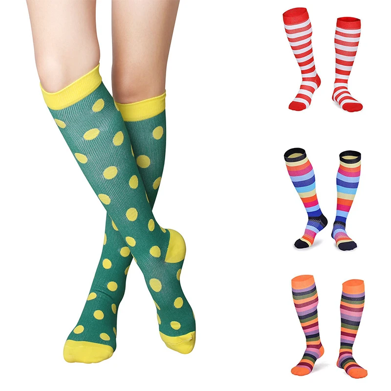 Женские и мужские Спортивные Компрессионные Стрейчевые носки в горошек для медсестер, женские носки для фитнеса