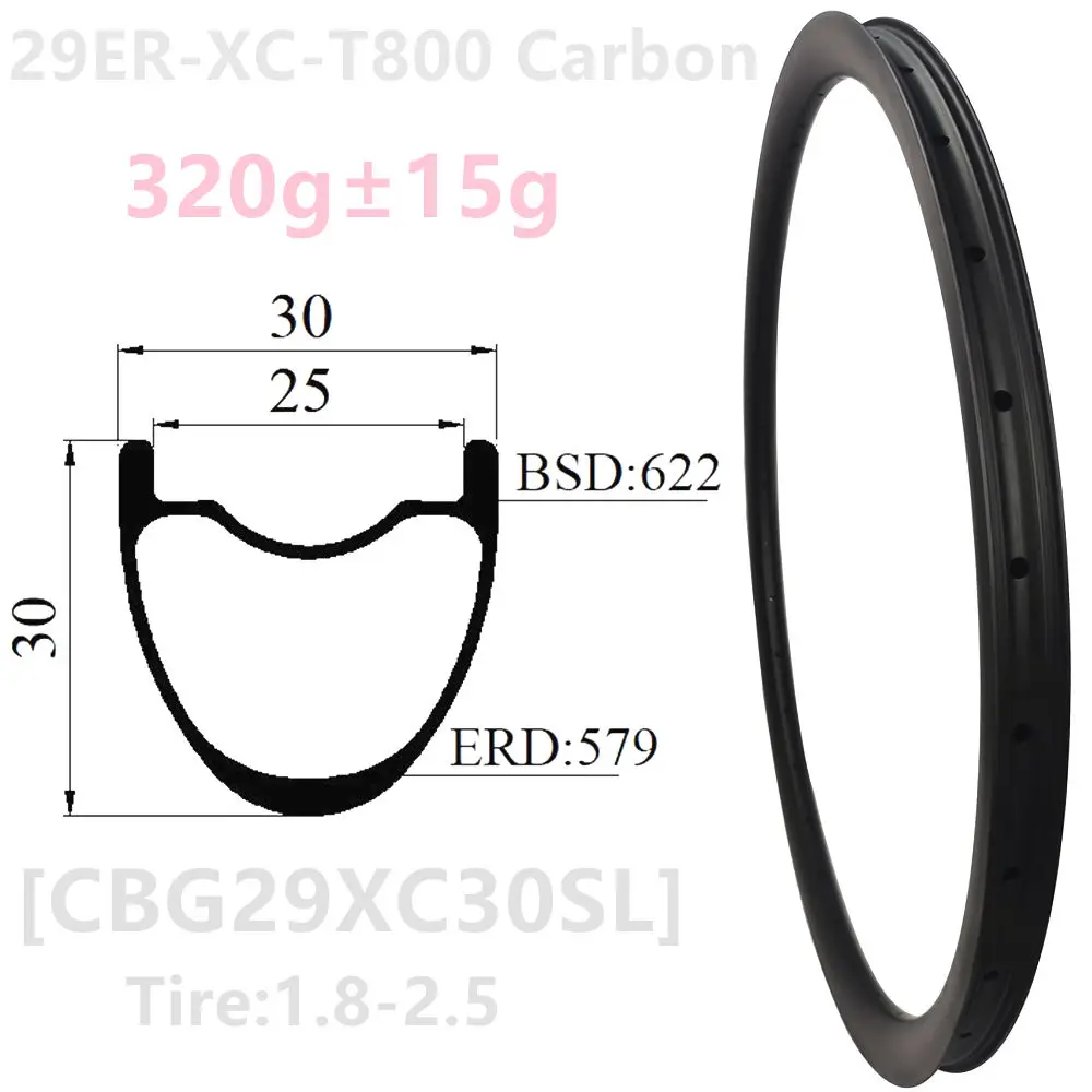 [CBZ29XCSL MTB] 310 г 30x25mm 30x30 мм 35x25 29er mtb углеродный обод Колеса 29 &quotXC Hookless бескамерные