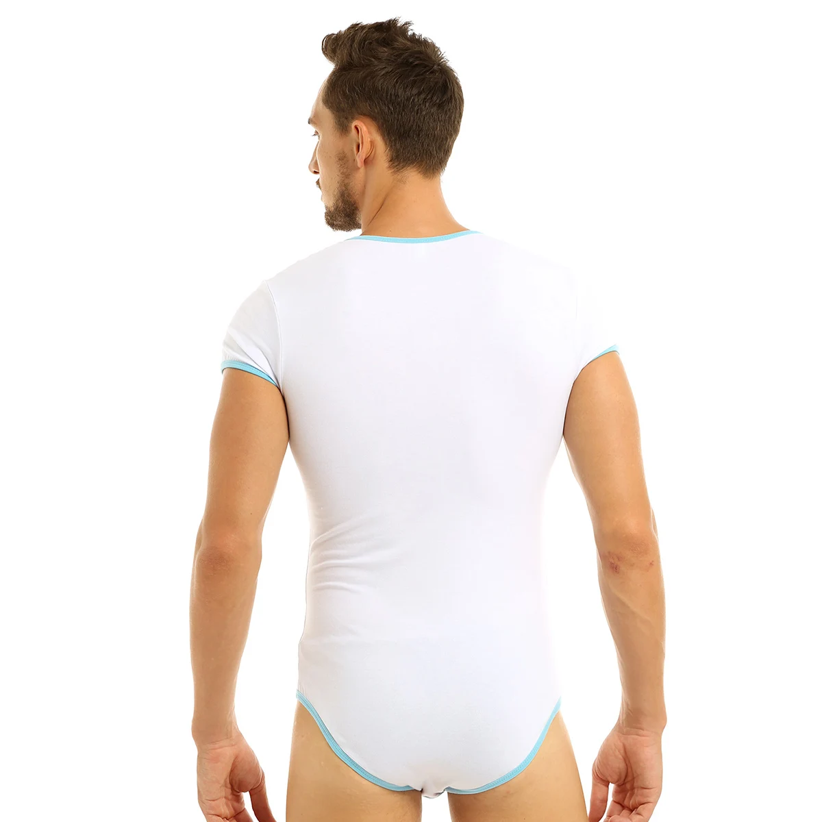 Сексуальное мужское цельное нижнее белье, боди с круглым вырезом и короткими рукавами, на кнопках, с принтом спереди, комбинезон, Пижама