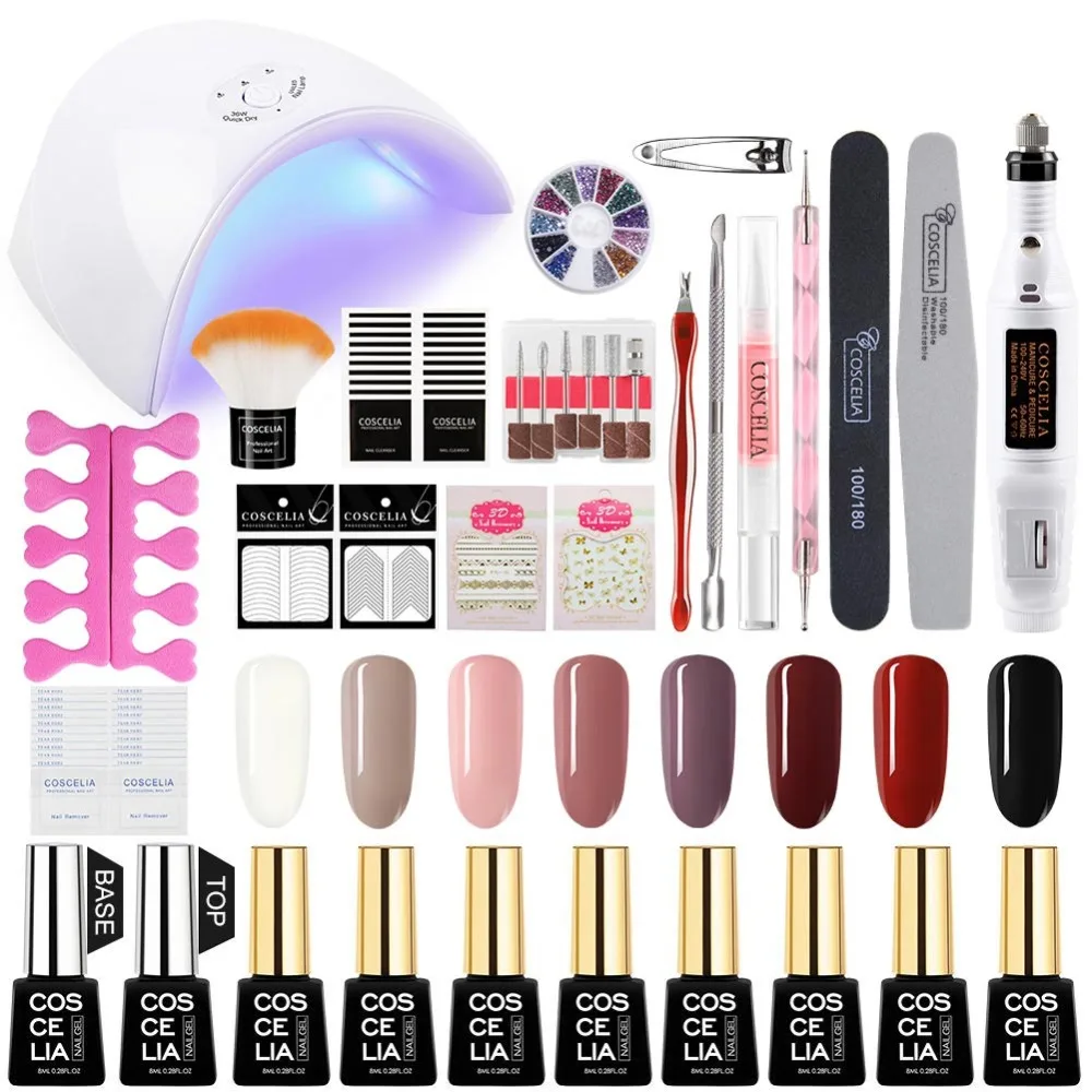 

COSCELIA Nail Set 36W UV LED Lamp Dryer With 8 PCS Nail Gel Polish Kit Soak Off Manicure Set 2019 Top For Nail Art Tools