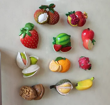 

Hot Selling Home Decoration Refrigerator Sticker 3D Simulation Apple Watermelon Durian Strawberry Polyresin Fridge Magnet