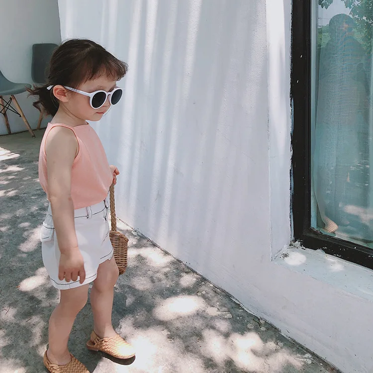 Summer Cute Girls Cotton Sleeveless Slipping Tops Kids All-match Casual T Shirts Clothes
