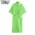 TRAF Women Chic Fashion Button-up Draped Midi Shirt Dress Vintage Short Sleeve Side Zipper Женские платья Vestidos