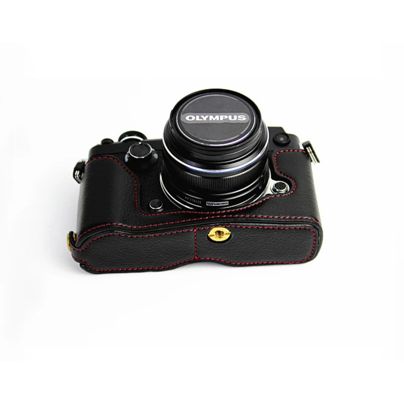 Black Чехол из натуральной кожи для Olympus PEN F PEN-F, защитный чехол с отверстием для батареи - Цвет: Black