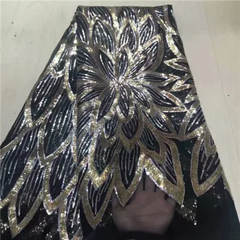 

gold Sequined Embroidered African Net Tulle Lace Fabric For Noble Lady Bride Dresses Wedding Material Nigeria Sequins Mesh Lace