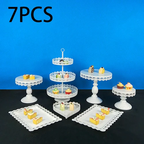 7PCS Tobs Cupcake Stand белый душевный торт стенд набор с кружевным краем для свадьбы, дня рождения, дня рождения, чая Инструменты для выпечки - Цвет: 7PCS