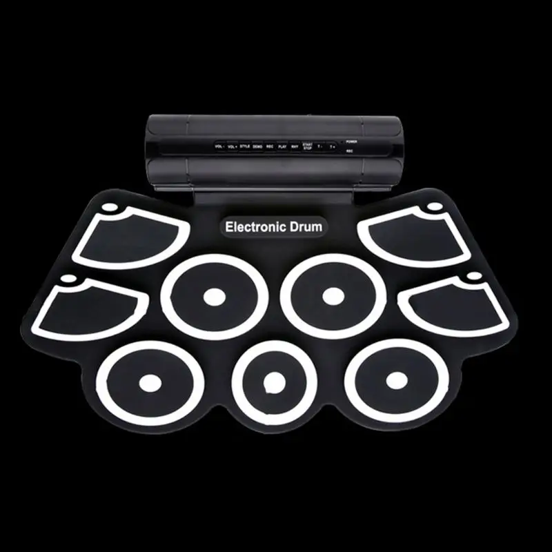 

Portable Electronics Roll Up Drum Pad Set 9 Silicon Pads Built-in Speakers with Drumsticks Foot Pedals USB 3.5mm Audio Cable