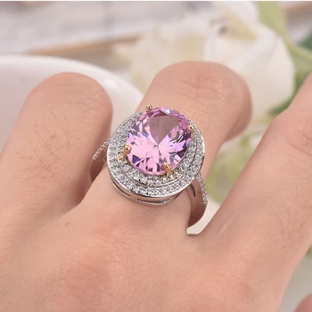 

925 Sterling Silver Color Pink Diamond Ring Anillos Elegant Wedding for Women Bizuteria Pink Topaz 925 Ring Jewelry Gemstone