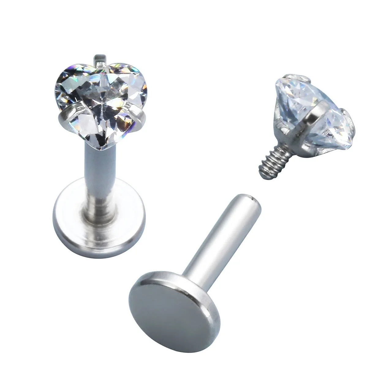 Multi-shaped Heart/Square/Star Cubic Zircon Lip Rings Nose Studs Helix Earring Stainless Ring Steel Jewelry Piercing Grillz | Украшения и