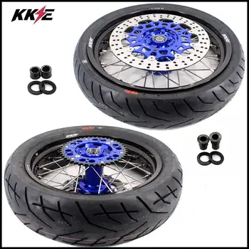

KKE 3.5 & 5.0 Supermoto Motard Wheels Set for Suzuki DRZ400SM 2005-2018 Blue Hubs Black Rims Discs CST Tires