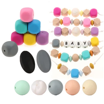 

1PC Silicone Beads Cube 16MM Silicone Round Beads19MM DIY Teething Beads Square Flat Oval Beads Baby Silicone Teethers Bpa Free