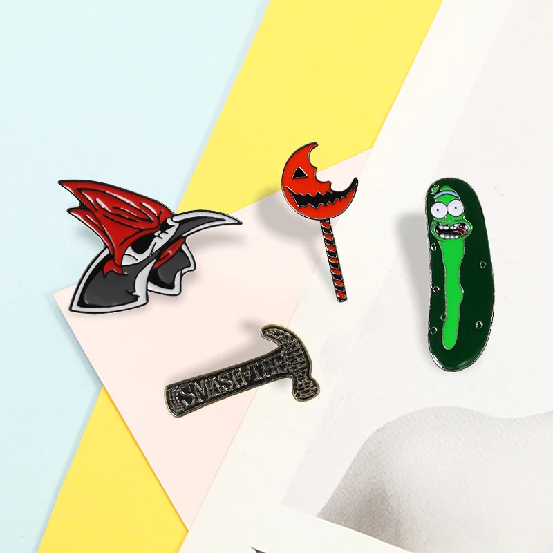 Эмалированные броши на Хэллоуин леденец нож Молот птица модная булавка лацкан