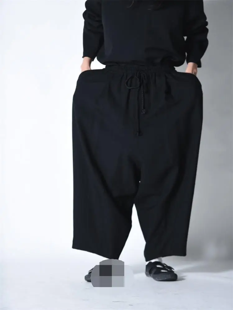 Men's Casual Pants Wide Leg Pants Harlan Pants Spring And Autumn New Black Elastic Waist Hanging Gear Design Fashion Large Size