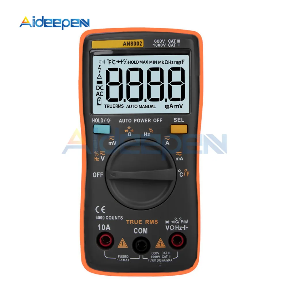 Orange AN8002 портативный цифровой мультиметр 6000 отсчетов AC/DC Амперметр Вольтметр Ом Транзистор тестер Ручной Измеритель цифровой мультиметр - Цвет: Orange
