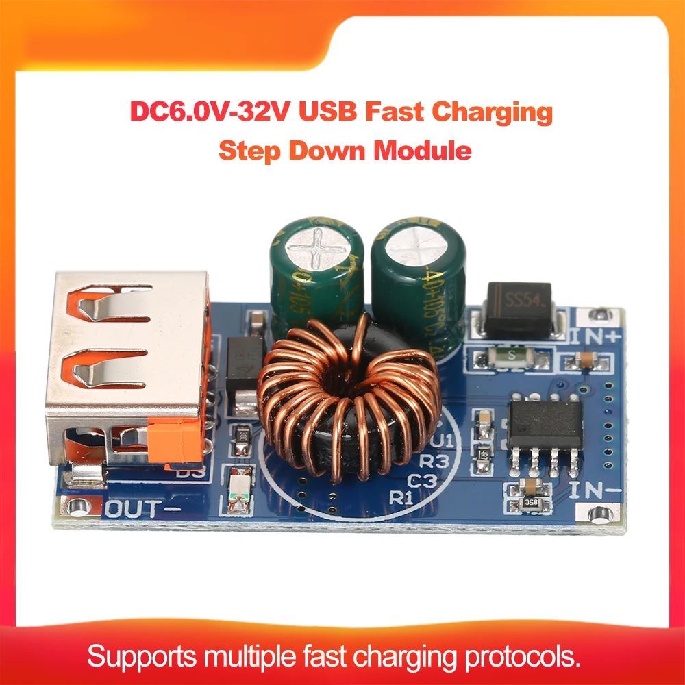 Модуль регулятора напряжения USB быстрая зарядка понижающий модуль понижающий преобразователь питания dc-dc Buck рабочее напряжение DC 6 V-32 V выход 5V