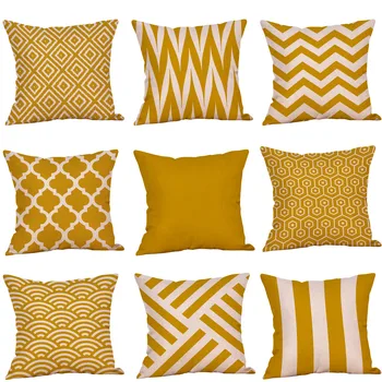 

Mustard Pillow Case Yellow Geometric Striped Cushion Cover Decorative Funda Cojines Cotton Linen Decorative Pillow Cover