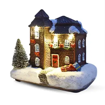 

Snow House With Colorful LED Light Christmas Decoration for Home Desktop Decor New Year Gift Resin Christmas Scene Village