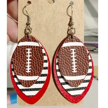 Цветные блестки 3D футбольные слои каплевидный Искусственный серьги из кожи Блестящий слоистый командный дух серьги Cheer Sport персонализированные необычные серьги