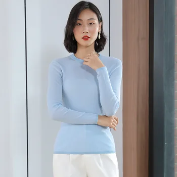 

Spring and Autumn Women's new solid color casual thin long-sleeved knitted T-shirt