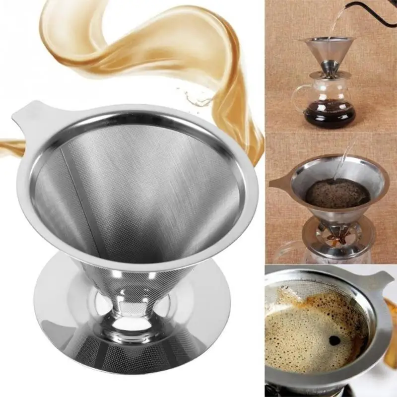 Double Layer Stainless Steel Coffee Filter Holder Pour Over Coffees Dripper Mesh Coffee Tea Filter Drinking Coffee Tools