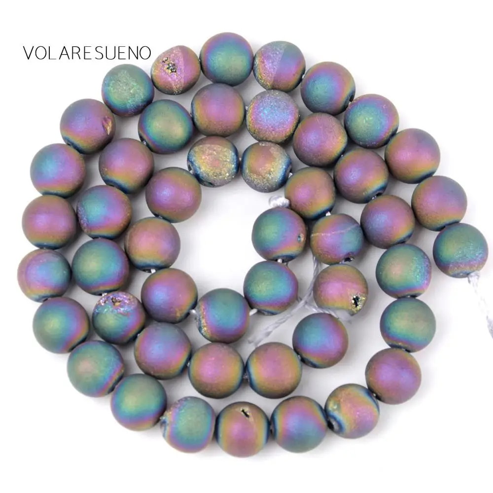 Metallic Coated Colorful Druzy Agates Stone Round Loose Beads15” Pick 6-12mm Spacer Beads For Charm Necklace Jewelry Making | Украшения и