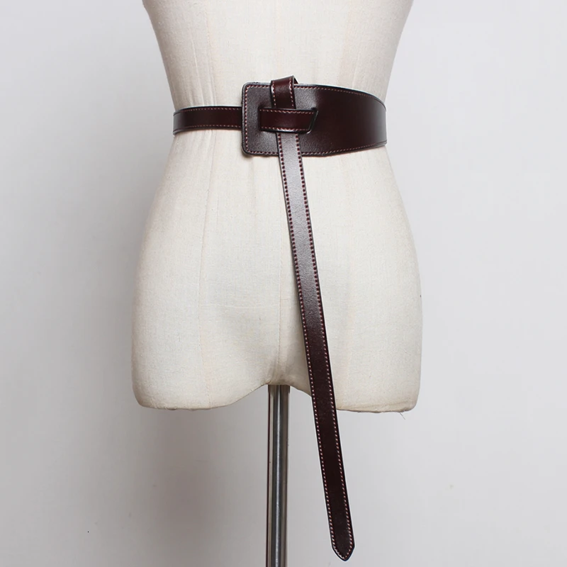 SeeBeautiful New Fashion Autumn Winter Simple Bandage Long Irregular Width PU Leather Waist Seal Girdle Belts Woman Q398