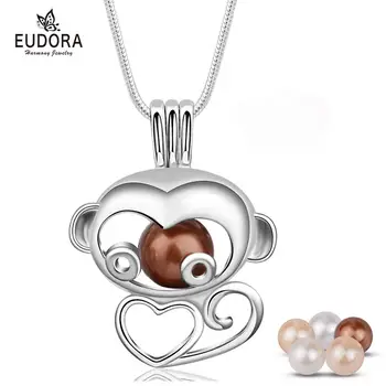 

Eudora Round Pearl monkey box cage Pendant necklace with pearls Fine jewelry DIY locket Jewelry for birthday Party Gift K284