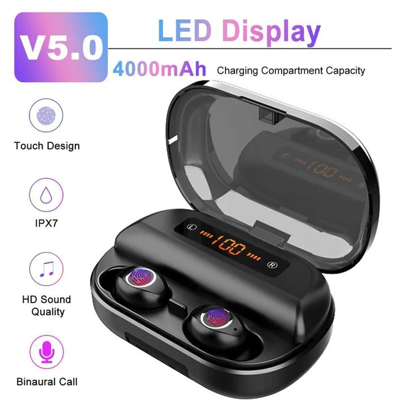 TWS V12 Bluetooth наушники Беспроводная мини гарнитура Дисплей мощности Спортивные с