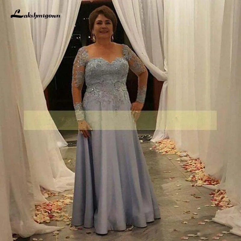 

Plus Size A-Line Mother of the Bride Dresses Long Sleeves Lace Appliques Sequins Mothers Dress Formal Evening Gowns