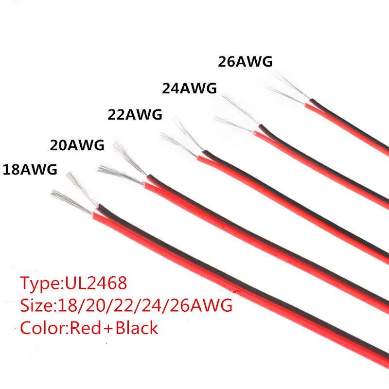 10MUL24681820222426AWGRedandBlackElectricalWireTinned