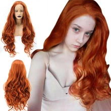 Anogol высокотемпературные волокна часть оранжевый натуральный длинный волнистый медный красный синтетический парик на кружеве для белых женщин