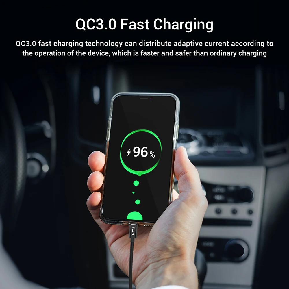 TOPK USB Автомобильное зарядное устройство Quick Charge 3,0 Dual USB Автомобильное зарядное устройство для мобильного телефона с Bluetooth 5,0 fm-передатчиком HandFree MP3 TF карта