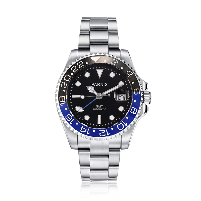 Parnis 40 мм часы для мужчин автоматические механические часы GMT Роскошные сапфировое стекло керамический ободок светящийся водонепроницаемый мужской наручные часы