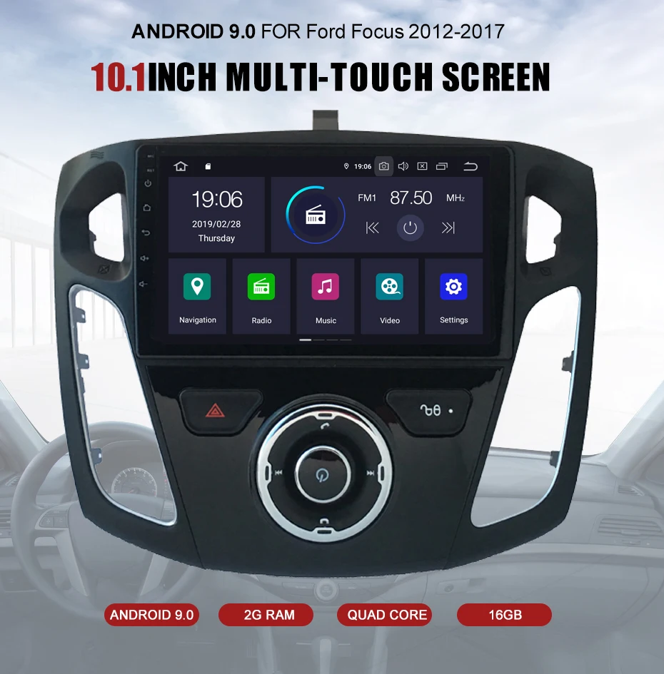 Excellent KANOR 1024*600 Android 9.0 2+16g Car Autoradio Stereo Multimedia For Focus 3 GPS Navi Bluetooth WIFI IPS DSP Radio 0