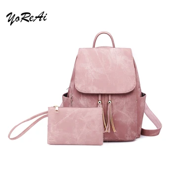 

YoReAi New Knapsack Large Capacity Fashion PU Leather Bag Ladies Casual Backpack Lady Tassel Backpacks Student School Bags