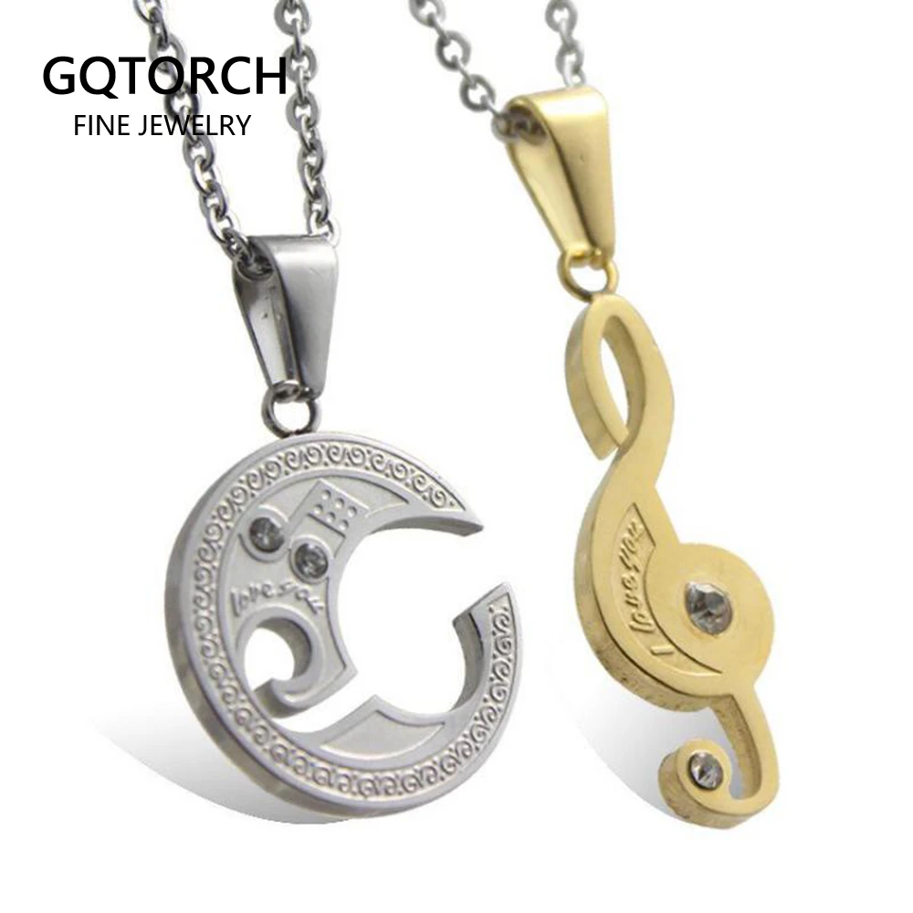 1 Pair Music Note Pendant Couple Necklaces For Lovers Korean Fashion