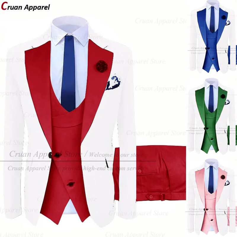 

(20 Colors) Latest White Purple Wedding Men Suits Set Slim Fit Groomsmen Groom Tuxedo Tailor-made Stylish Jacket Vest Pants 3Pcs