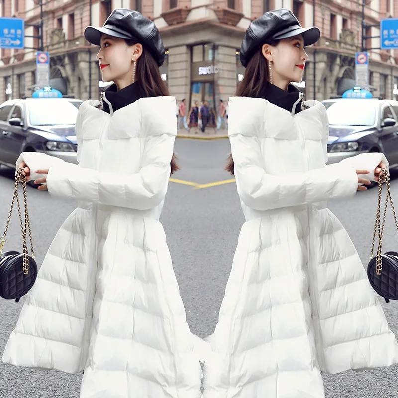 

2019 Winter Long Sleeve Mid-length Slim Fit Zipper Solid Color Cotton-padded Clothes/Cotton Coat Fashion Slimming Slim Fit Fashi