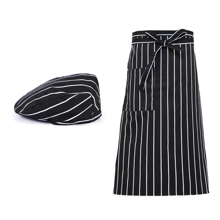 Restaurant Kitchen Chef Uniform Apron Cap Food Service Adjustable Bakery Cook Chili Striped Solid Elastic Chef Aprons Workwear