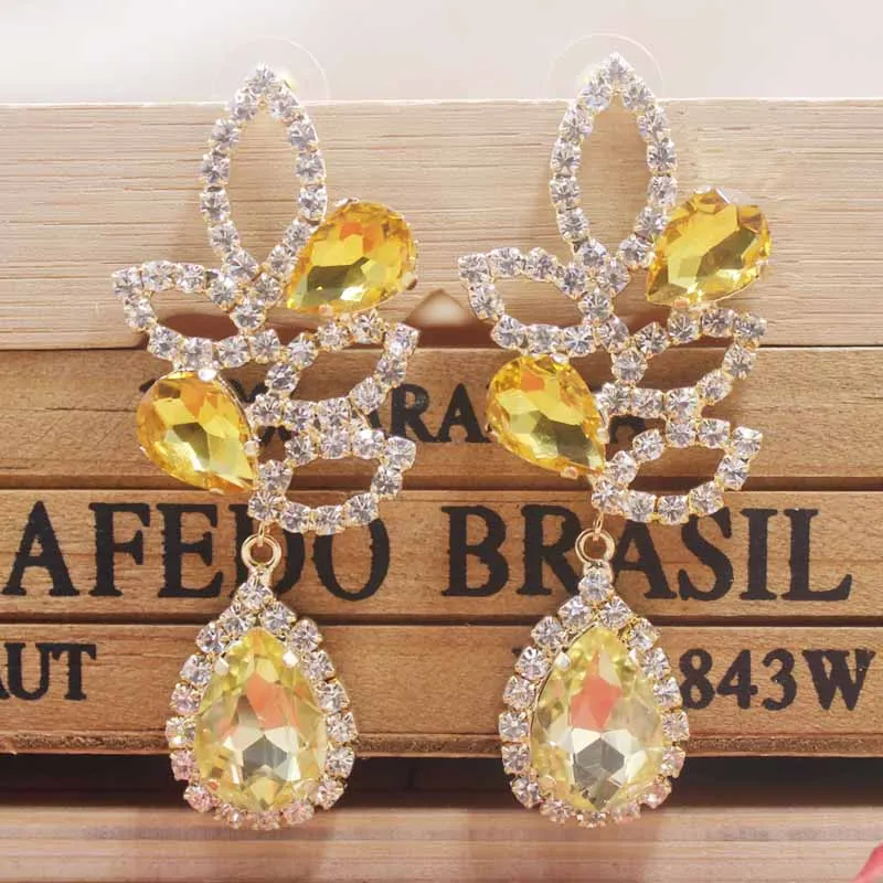 

New design shiny yellow wedding /party earring shiny women earring rose gold champagne earring Zerong new rhinestone earring