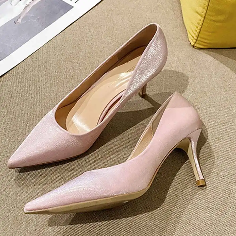 

WEIQIAONA fine high heels Sexy Pointed Women's singles shoes velvet Suede women pumps wedding shoes Dress shoes