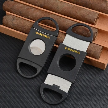 

COHIBA Double Blades Cigar Cutter Plastic Stainless Sharp Cutter Sigaar Cutting Tool Cigars Guillotine Pocket Zigarren Cutter