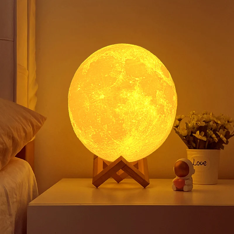 LED Night Light Moon Lamp 8CM/12CM 3D Print  Star Battery Powered With Stand 