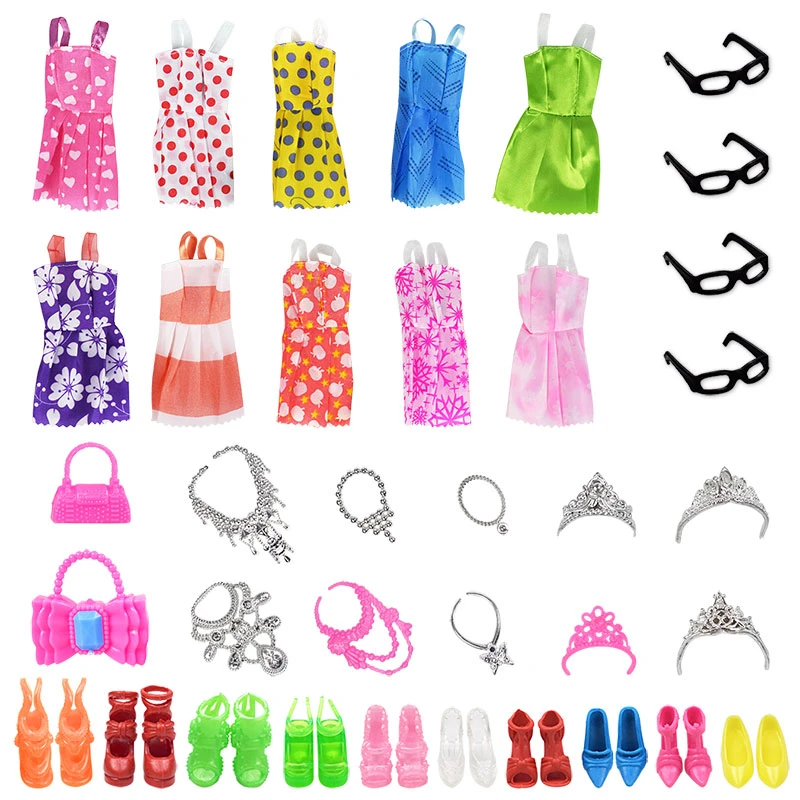 Conjunto de accesorios para muñeca Barbie, conjunto de 36 artículos, 10 vestidos, 2 bolsos, 10 10 pares de zapatos y 4 gafas|Muñecas| -