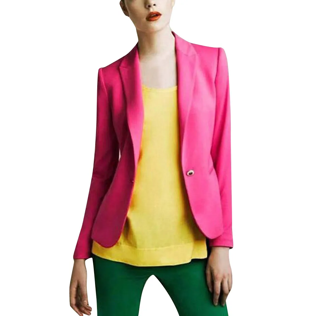 

2019 Auttumn Spring Women Single Button Blazer Brand Basic Jackets Candy Color Long Sleeve Slim Suit Blazer Female Small Suit 4#