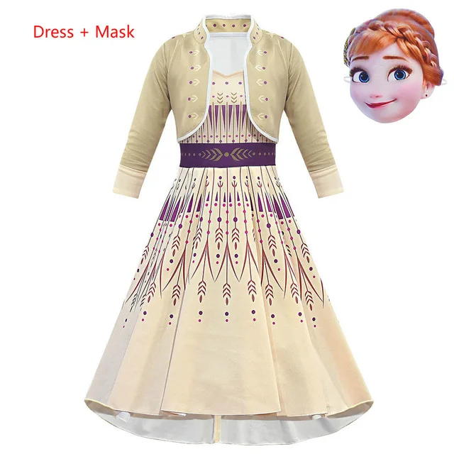 An-Dress Mask 2pcs Снежная королева 2 для маленьких девочек платье принцессы платье с принцессой Анной и Эльзой для девочек Костюмы Косплэй костюм «Эльзы»; костюмы на Хэллоуин для рождественской вечеринки с украшением в виде короны - Цвет: An-Dress Mask 2pcs