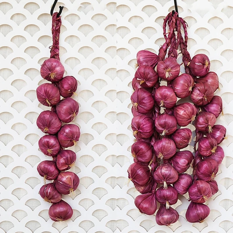 Simulation Artificial Vegetable Garlic String Food Model Vegetable Ornaments Artificial Plant Flowers 1Pc for Restaurant Hotel Home Garden Wedding Kitchen Decoration