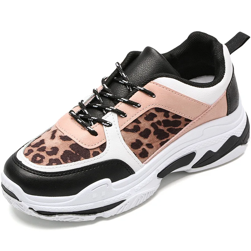 Женская модная обувь; Новинка года; модные высокие повседневные кроссовки на платформе с леопардовым принтом; дышащая стильная кожаная спортивная женская обувь